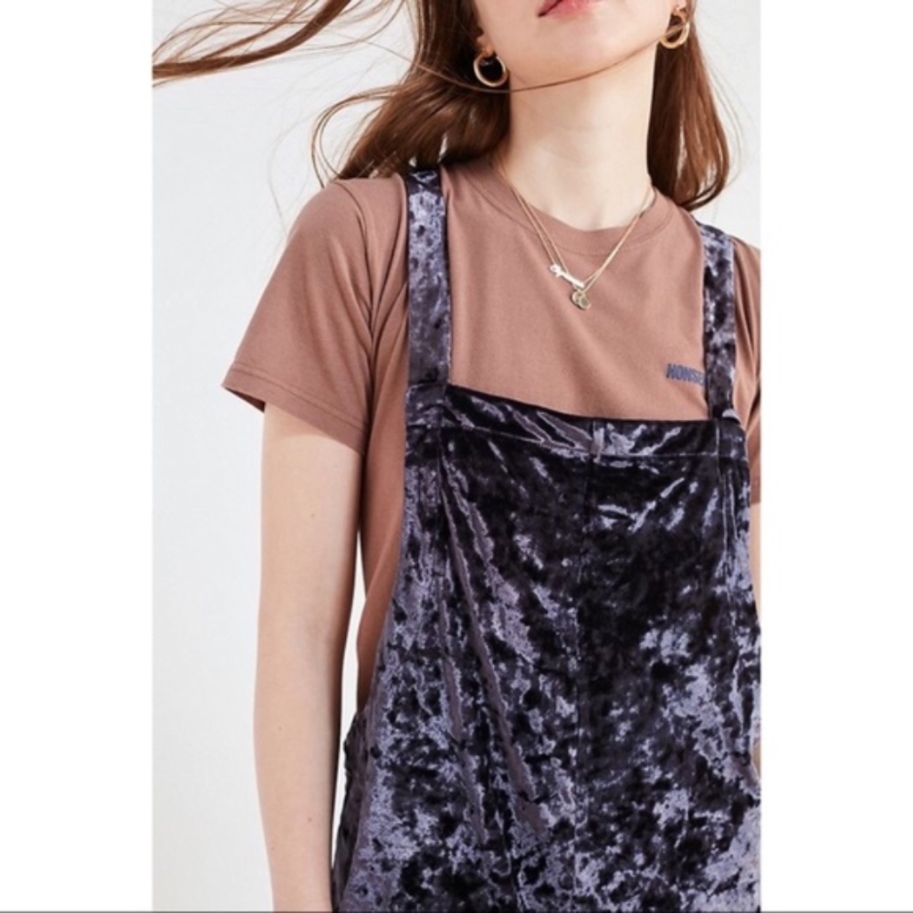 Shiny Crushed Velvet Overalls Jumpsuit Romper NEW! - Picture 2 of 6